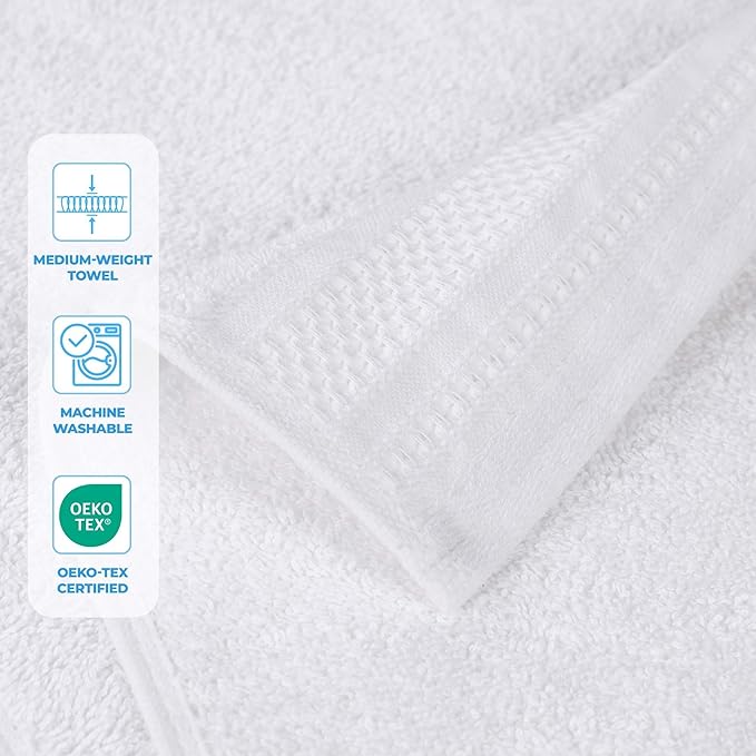 Superior Honeycomb Cotton Medium Weight Towels, for Guest Bath, Master Bathroom, Shower, Quick Dry, Adults, Home Essentials, Textured Waffle Border, Towel Set, Bath Towels, Set of 4, White