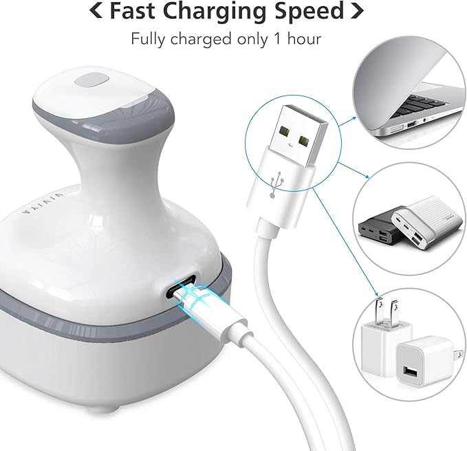 VIVIYA Electric Scalp Massager, Portable Rechargeable Head Massager with 8 Removable Massage Claws, Waterproof Handheld Hair Scalp Scratcher for Full-Body Massage and Stress Relax