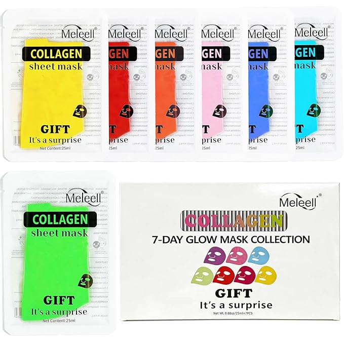 Collagen Face Masks Skincare Bulk,Hydrating Spa Face Mask Beauty for Sensitive Skin,Sheet Mask for Women Skin Care, Facial Mask Sets for Teen Girls (7 Masks)