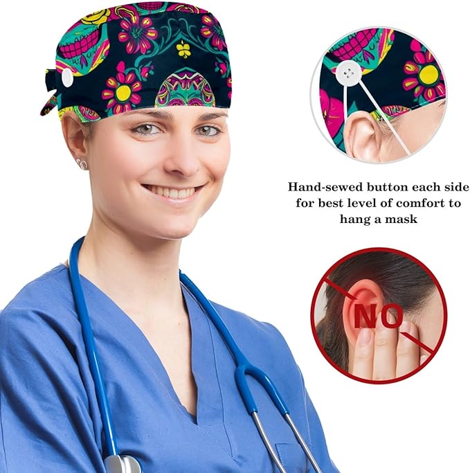 Scrub Cap, Nurse Hat, Surgical Cap with Hair Scrunchy