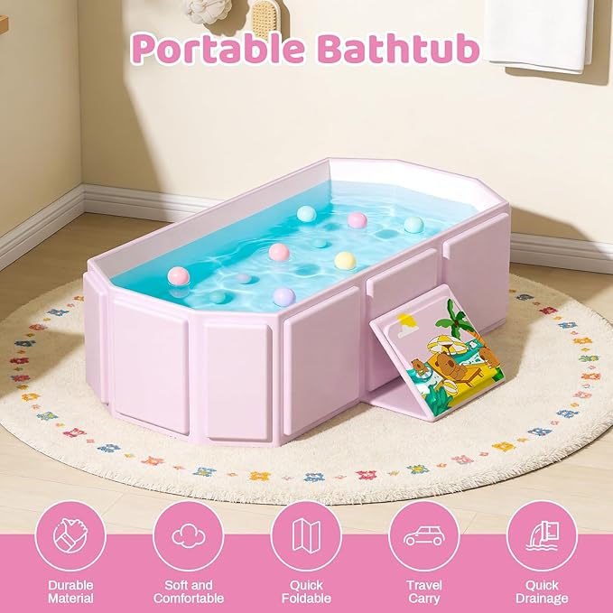 Portable Bathtub, Foldable Bathtub No Installation, Bathroom SPA Soaking Tub, Shower Stall Collapsible Hot & Ice Bath Tub (Light Green, 29.5"L x 17.7"W x 9.8"H)