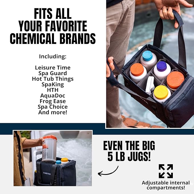 Hot Tub Chemical Bag (Navy) | Hot Tub Storage For All Your Hot Tub Chemicals & Hot Tub Accessories | Pool Chemical Storage | Holds All Major Chemical Brands and Essential Spa Accessories for Hot Tub