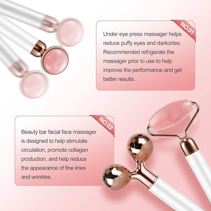DANGSHAN 3-in-1 Electric Jade Roller 3D Roller Facial Roller & Face Massager, Rose Quartz