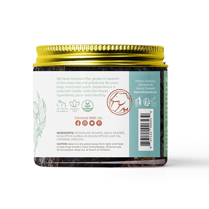 Natural Elephant Premium Kessa Hammam Glove and Moroccan Black Soap with Eucalyptus Essential Oil 200g (7oz) Combo Spa Exfoliation Kit