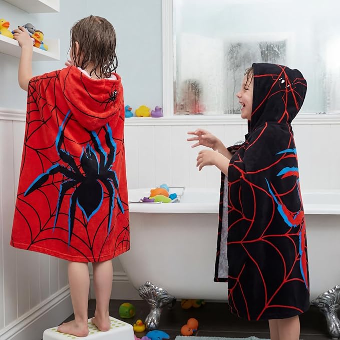 Peryiter 2 Pcs Spider Hooded Towel Bath Beach Quick Dry Towels Swimming Bath Shower Pool Travel Trips Vacations Absorbent Soft Beach Blanket, 58 x 28 Inches