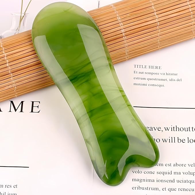Gua Sha Scraping Massage Tool, GuaSha Facial Set, Natural Resin GuaSha Massage Tools for Rejuvenate Skin Anti-Wrinkle Anti Aging (Green, Fish-Shaped)