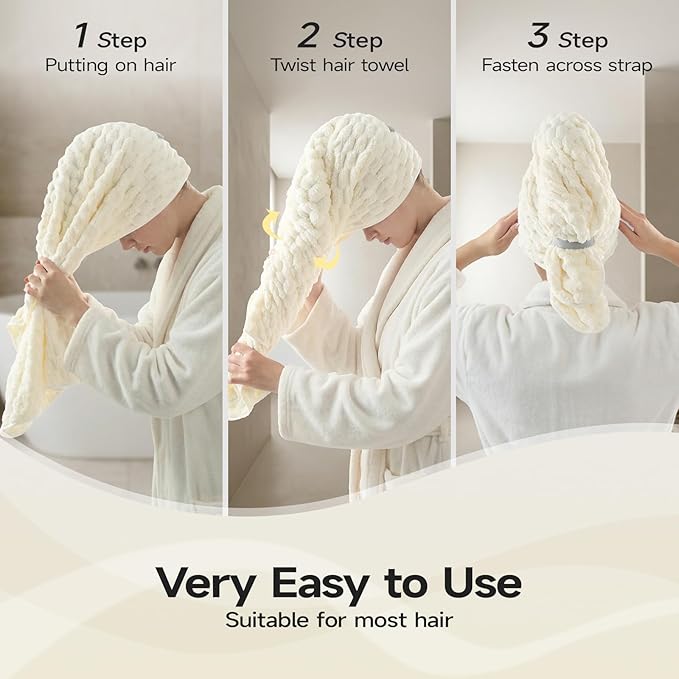 REDKISS 4 Pack Extra Large Hair Towels - Microfiber Oversized Hair Towel Wrap for Women, 23 x 47 inches Hair Towels with Elastic Strap, Super Soft Hair Drying Towels for Long, Thick, Curly Turbans