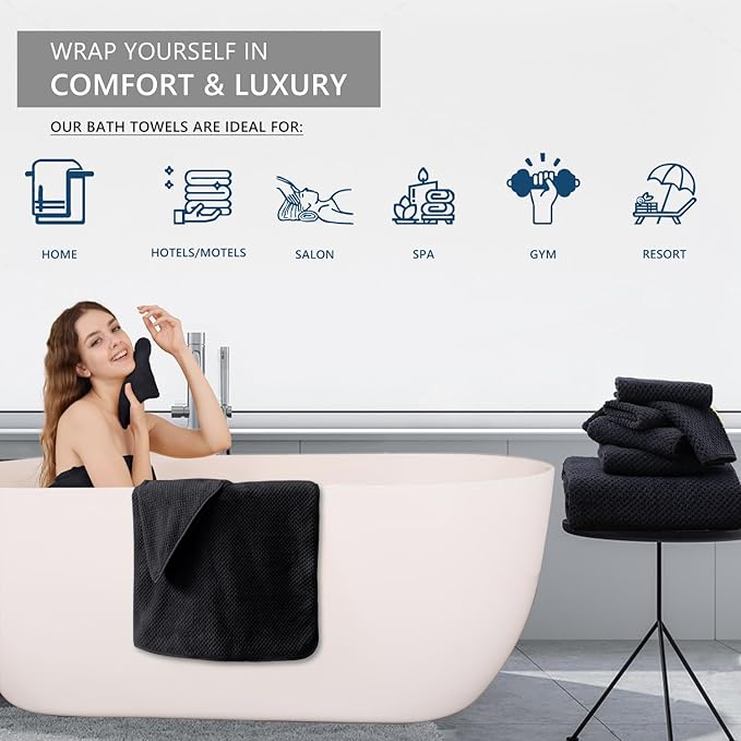 Black Hand Towels Set 2 Pack-16“x31”,Ultra Soft Microfibers Bathroom Towel Set Highly Absorbent Quick Dry Luxury Premium Towel Lightweight Durable Hand Towel Collection for Hotel Spa Gym Kitchen