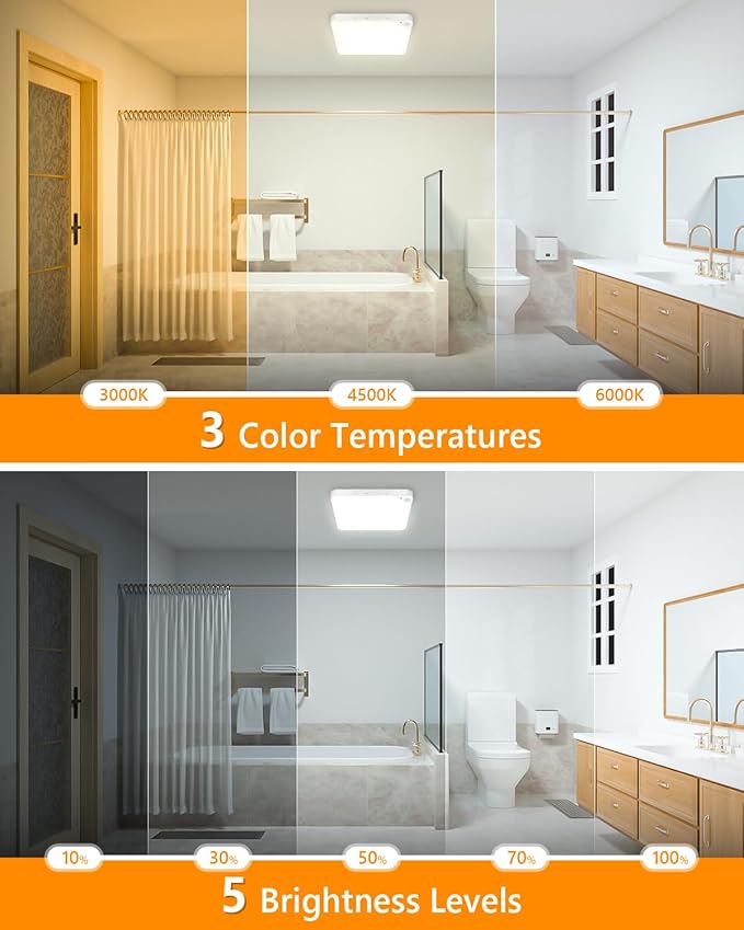 Rechargeable 8W Motion Sensor Ceiling Light Indoor, Wireless Magnetic Stick on Closet Light, Remote Control for Color & Brightness, Battery Operated Light for Shower, Bathroom, Pantry, Hallway, 2-Pack