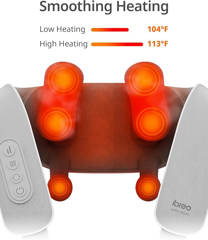 Cordless Shiatsu Neck and Back Massager with Heat, 10 Mins x 12 Use, 3 Massage Modes & 2 Intensity Levels, Mother’s Day Gift for Mom, 3D Kneading Deep Tissue, Voice Prompt for Pain Relief &Relaxation