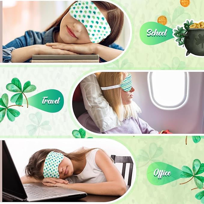 Cuffbow 6 Pack Plush Sleep Mask Set, Cute Plush Eye Masks for Sleeping, Soft Comfortable Travel Nap Blindfold, Sleepover Party Favors for Women(Four Leaf Clover,Green)