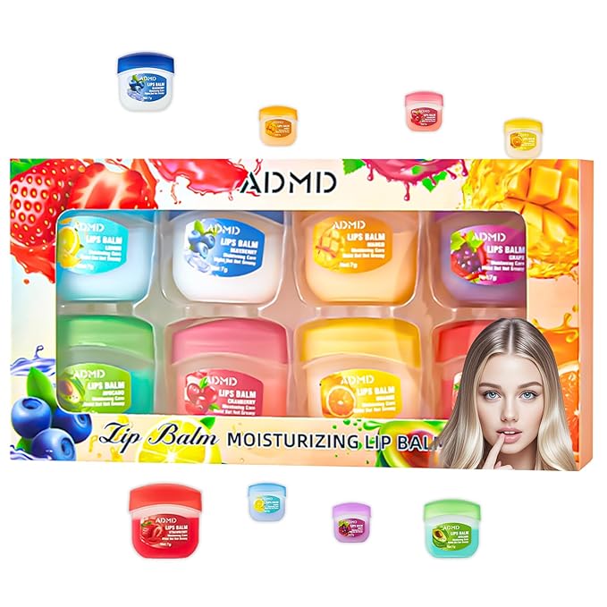 Lip Balm Lip Moisturizing Set 8 kinds of fruit flavor lip mask,4-in-1 lip care is suitable for dry peeling, dark sunken, reducing lip lines, moisturizing lipstick, and repairing lipstick