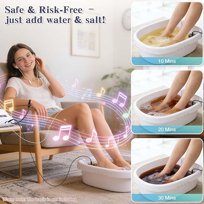 veicomtech Dual Ionic Foot Bath Detox Machine, ion Detox Foot Bath Spa Cleanse System for 2 Users with MP3 Music Player, 2 Array, 2 Wrist Band, 5 Liners