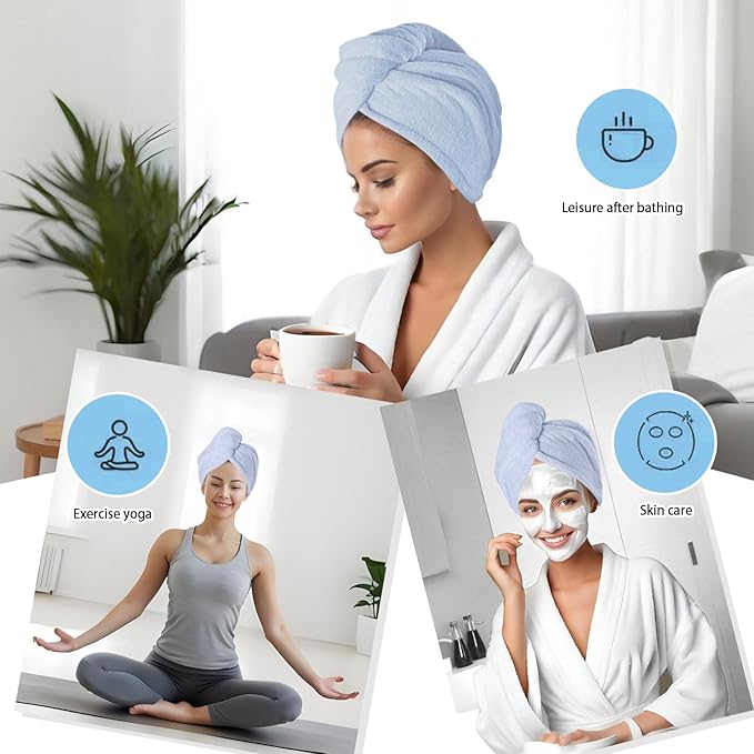 Microfiber Hair Drying Towel Wrap for Women, Hair Turbans Towel for Wet Hair,turbie Twist Hair Towels(The Color of the Picture is for Reference only) (Blue,Blue)