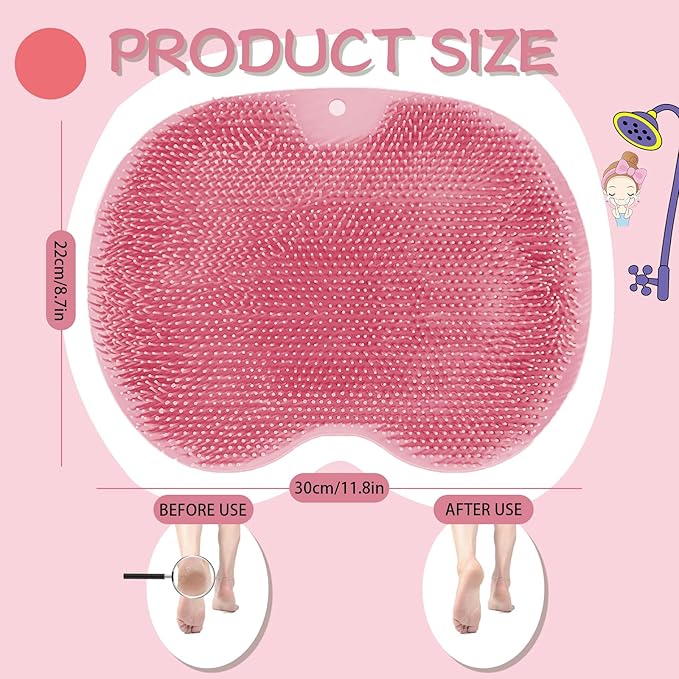 Shower Foot Scrubber, Wall Mounted Bath Massage Pad, Back Scrubber Back with Non Slip Suction Cups to Improve Circulation, Soothe Achy Feet (Pink)
