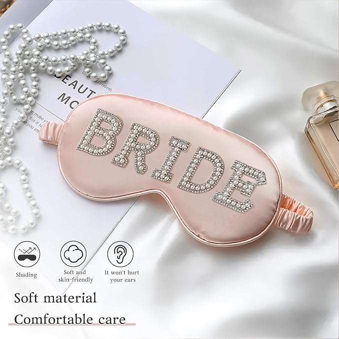 Bride Sleep Mask, Bride Eye Mask, Mrs Satin Bridal Eye Maskes Soft Sleep Maskes for Honeymoon Travel Meditation, Mrs Bridal Gifts to Adjust Night Sleeping, Sleeping Masks for Wedding (Pink-Bride)