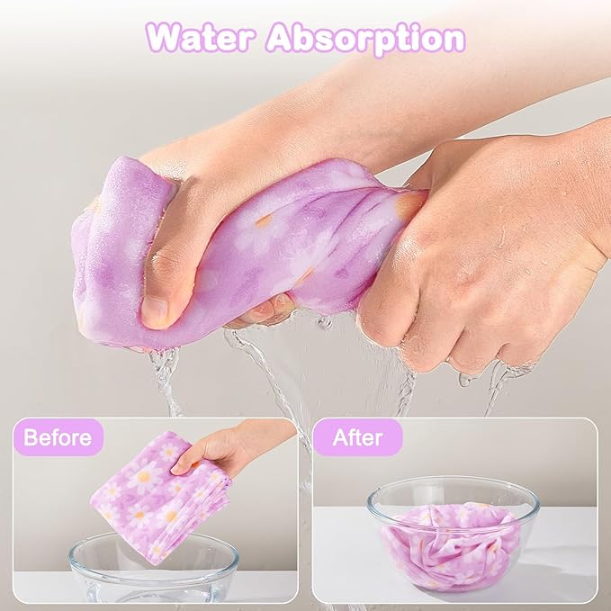 FIOBEE Microfiber Hair Towel Wrap for Kid Rapid Drying Towel Absorbent Hair Turbans for Wet Hair with Button Women Girls Long Curly Hair Pack of 2, Pink/Purple Flowers