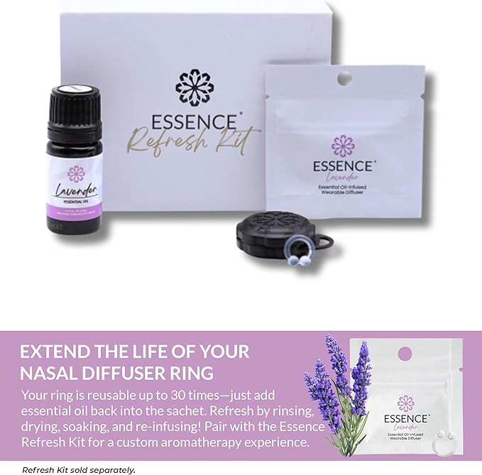 Essence Wearable Aromatherapy Nasal Diffuser – Lavender Essential Oil Nose Ring Silicone Inhaler for Stress & Mood Support - Made in USA & Travel-Friendly