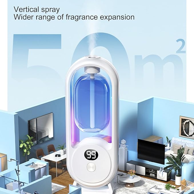 Wall Mounted Essential Oil Diffuser, 5 Modes Dual Display Colourful Night Light Rechargeable Ultrasonic Atomization Aromatherapy Humidifier, Air Freshener for Home Large Room Bath