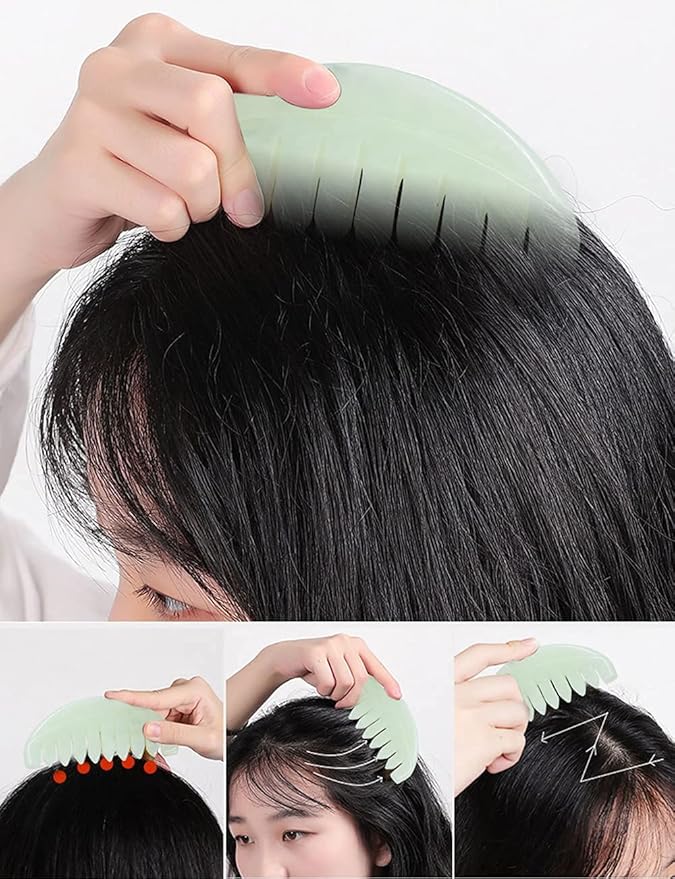 Scalp Massage Comb, Scalp Massager for Hair Growth, Head Scratcher for Itchy Scalp, Natural Gua Sha Jade Stone, Acupressure Meridian Brush
