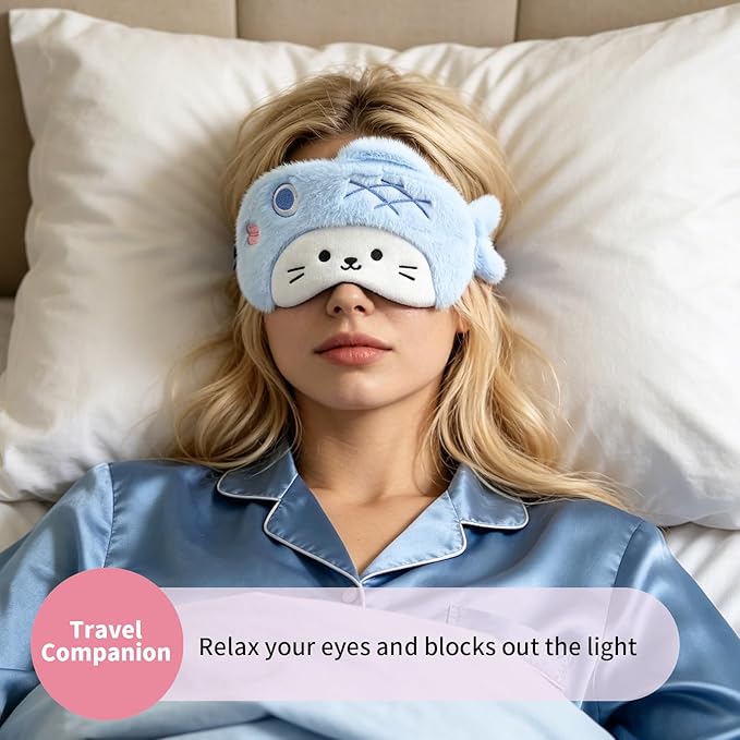 PERFECTSIGHT Sleep Eye Masks, Cute Sleep Eye Cover Lightweight Adjustable Eyeshade Mask Cover for Women Men Sleep Travel Nap, Blue Fish