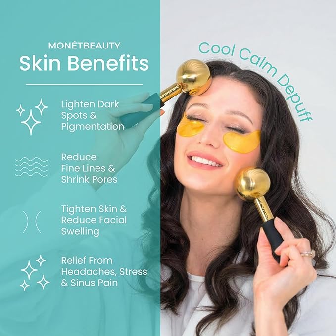 MonétBeauty Stainless Steel Ice Globes for Facials (Gold Black Handle), Durable Cryo Globes Instantly Reduce Puffiness, Tighten Pores & Sinus Relief, Face Globes Facial Massages & Daily Beauty Routine