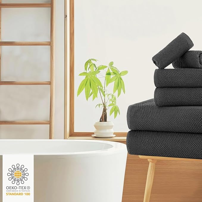CASA COPENHAGEN EcoPop 6Pcs 100% Cotton Large Designer Towels Gift Set- Pine Grey, 550 GSM, 2Bath 2Hand 2Washcloths, Bath Towels for Bathroom Set for Women & Men