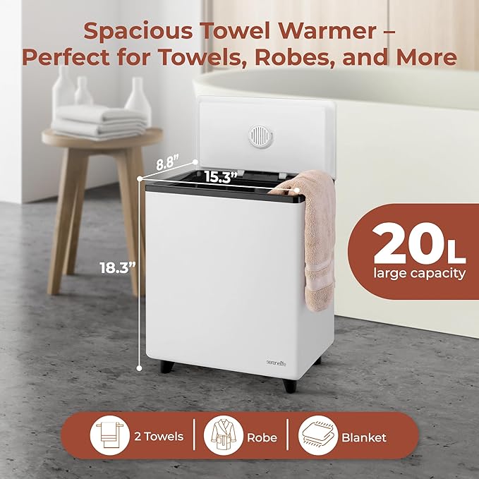 SereneLife WIFI Luxury Rectangle Towel Warmer - Spa & Bathroom Blanket Heater with Custom Fragrance, Auto Shut-Off, Fits 2 large Towels, Blankets, Bathrobes, PJ's - Perfect Gift for Him & Her (Black)