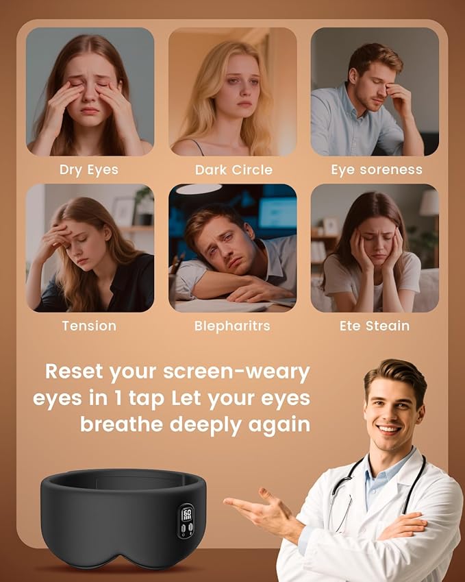 Anydance Heated Eye Mask - Cordless Eye Mask for Dry Eyes, Eye Relief, Improved Sleep, Timed Shutdown, 4 Temperature, Washable Eye Heating Pad for Travel, Removable for Cleaning - Black