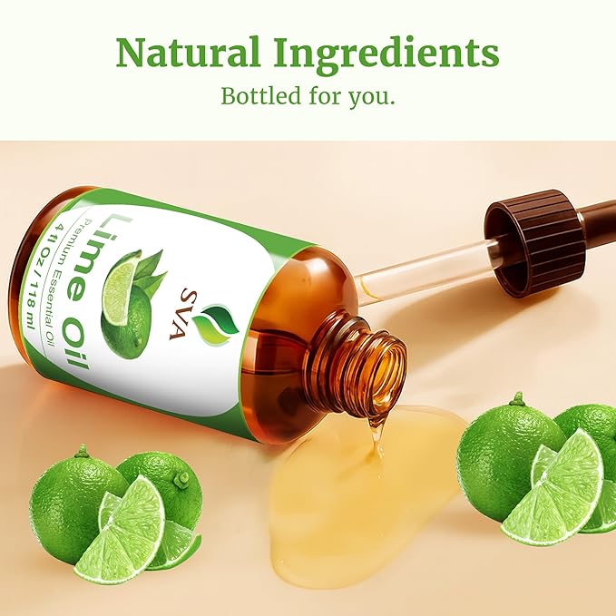 SVA Lime Essential Oil – 4 Fl Oz – 100% Natural Lime Oil - for Diffuser, Hair Care, Face, Skin Care, Aromatherapy, Scalp and Body Massage, Soap and Candle Making - with Dropper