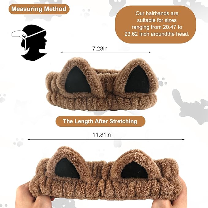Zkptops 6Pcs Spa Headband for Washing Face Wristband Set Sponge Makeup Skincare Terry Cloth Headband Bubble Soft Cat Ears Hairband Women Puffy Padded Headwear Non Slip Hair Accessory(Khaki)