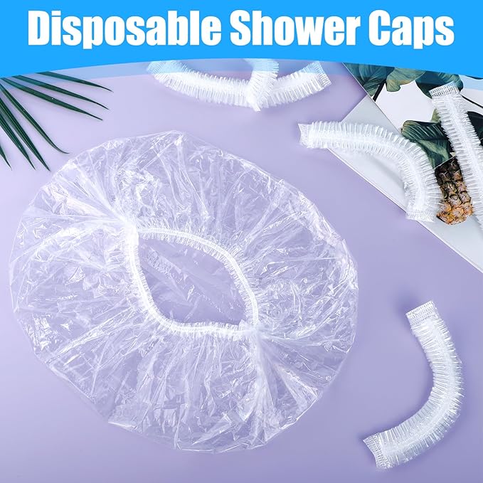 200 Pcs Disposable Shower Caps,17 Inch Waterproof Plastic Shower Cap for Women,Clear Plastic Hair Caps,Elastic Large Thick Hair Bath Caps for Travel,Salon,Travel,Spa