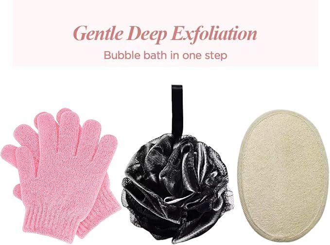 Loofah Bath Sponge, Exfoliating Bath Gloves, Loofah Exfoliating Body Scrubber Pad, 4 pcs for Men and Women Spa and Travel