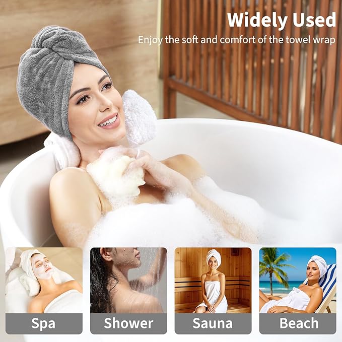 Bath Wrap Towels for Women – Adjustable Spa Shower Wrap with Super Absorbent Microfiber, Quick-Dry Body & Hair Towel Set for Home, Hotel, Beach, Pool, Gym, Travel – Grey