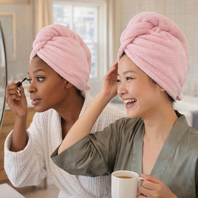 100% Turkish Cotton Hair Towel Wrap 2 Pack – Oeko-TEX Certified Quick Dry Turban for Wet Hair – Soft, Absorbent, Gentle on Curly & Long Hair – 10x26 Inch