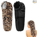 2 Pcs Large Shower Cap for Braids, Extra Long Shower Cap for Women Long Hair & Locs, Waterproof Hair Bonnets for Dreadlocks Drawstring Bath Caps for Women & Men (Black, Leopard)