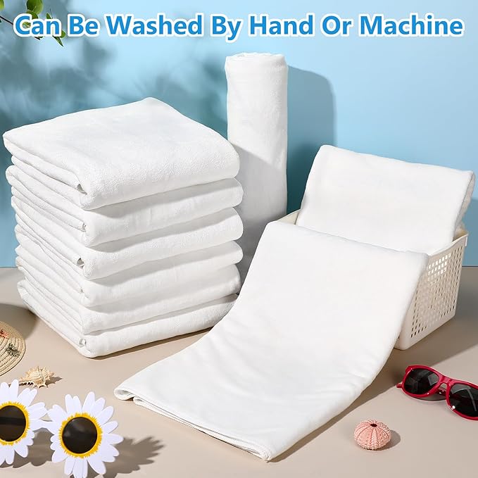 SmoothNovelty 16 Pack Microfiber Bath Towels Bulk 27'' x 60'' Oversized Beach Towel Highly Absorbent Extra Large Soft Drying for Shower Pool Salon Sauna Bathroom Gym Party (Simple,White)