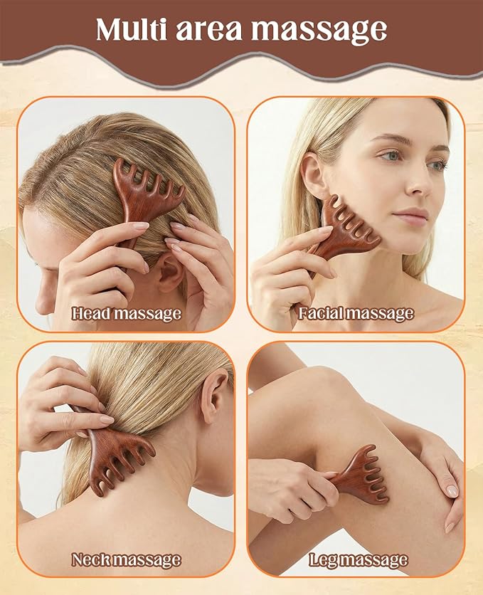 4 Pack Wooden Scalp Massager Comb, Portable Manual Head Massage Brush Tool Hair Growth