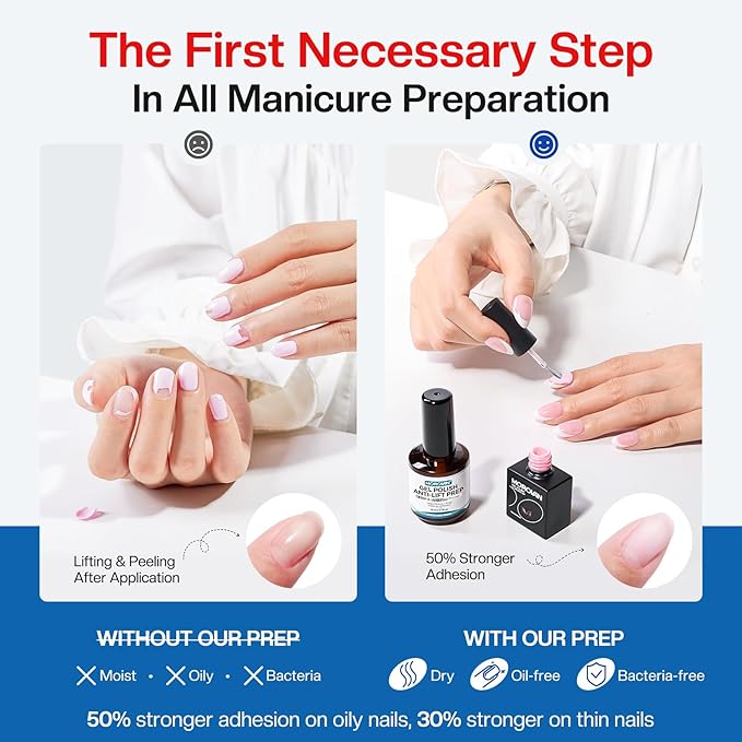 Morovan Gel Nail Primer and Dehydrator: Professional Prep for Gel Polish | Hema-Free Prep Dehydrate for Anti-Lifting | Acid-Free Bond Primer for 28+ Days Long Lasting Adhesion | 15ml Nail Supplies Kit