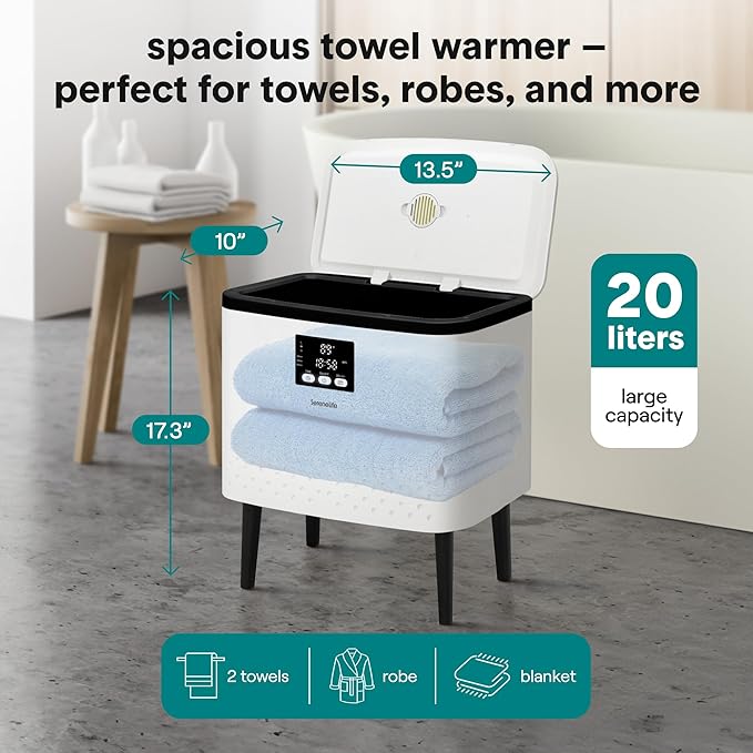 SereneLife WiFi-enabled Towel Warmer Bucket, 20L Large Capacity heater bucket for Towels Blanket and robes, Single-Touch Control, rectangular & Energy-Efficient Design, Auto Shut-Off, Black