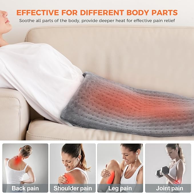 NOWWISH Heating Pad for Back Pain Relief & Period Cramps, 33x17 Inches Large Electric Heating Pad with 10 Heat Settings, Timer & Auto Shut-Off, Machine Washable, Mothers Day Gifts for Mom Women, Grey