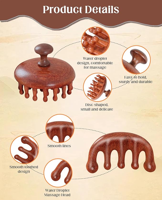 4 Pack Wooden Scalp Massager Comb, Portable Manual Head Massage Brush Tool Hair Growth