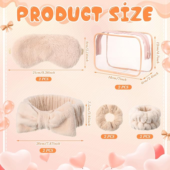 Hoteam 10 Pcs Spa Party Supplies Gift for Mother's Day Sleepover Party Favor Spa Headband Wristband Sleep Eye Mask Velvet Scrunchies for Skin Care Makeup Slumber Night Favor(Khaki)