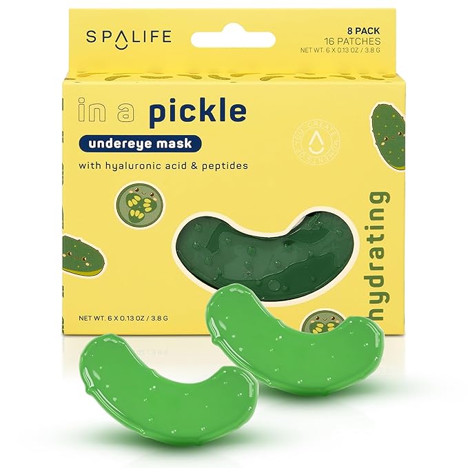 SpaLife In a Pickle Hydrogel Under Eye Patches for Dark Circles | Mothers Day Gifts | Pickle Under Eye Patches for Puffy Eyes | Hydrating Undereye Masks | Pack of 8 Pairs (8 Undereye Treatments)