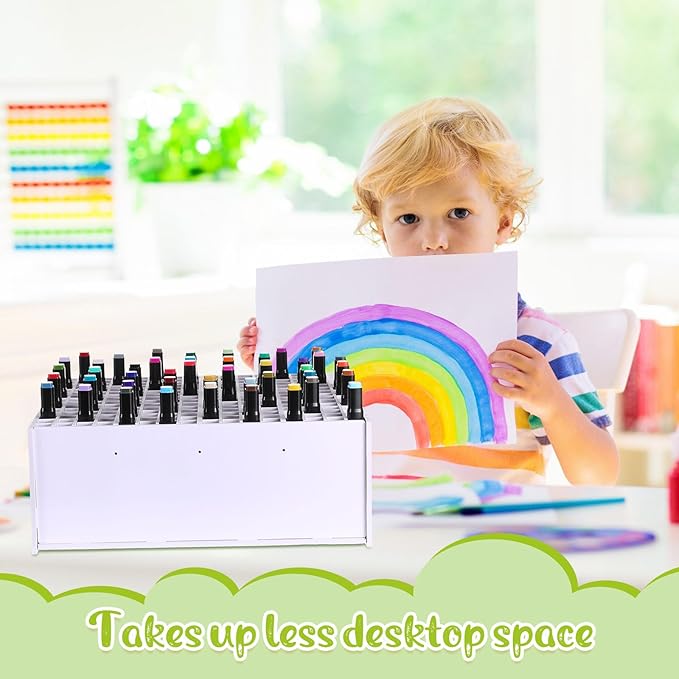 2 Pack Marker Storage Organizer, 480 Slots Total Art Supply Holder for Desk, Marker Rack with Removable Dividers for Colored Pencils & Paint Brushes (13.4 x 13.2 x 5.2")