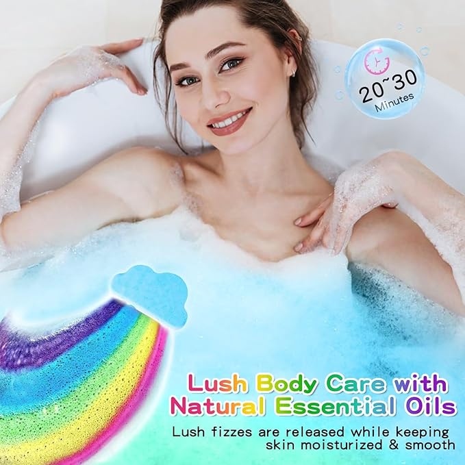 Rainbow Bath Bombs for Kids, Handmade 8 Pcs Kid Bath Bombs Gift Set, Easter Basket Stuffers Easter Gifts for Kids Teens Girls Toddler Rainbow Bubble Fizzy