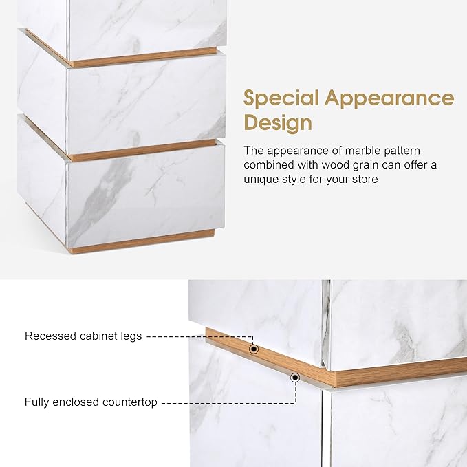 BarberPub Marble Patterned Salon SPA Cabinet, Storage Barber Organizer with 4 Drawers, Multi-Functional Large-Capacity Station for Home & Office 2037 (White)