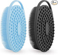 Silicone Body Scrubber 2 Pack Silicone Loofah Exfoliating Body Scrubber Soft Silicone Shower Brush with Handle Double Sided Bath Body Brush for Women Men Cleaning Massage Sensitive Skin, (Blue, Black)