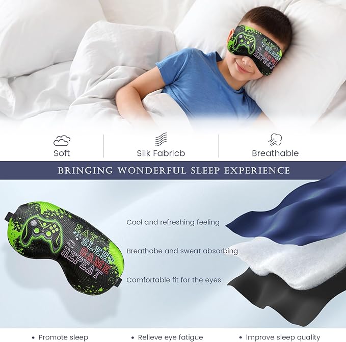2 Pcs Boys Sleep Eye Mask, Guys Blackout Sleeping Silk Mask for Kids Adult Children's Travel Eye Mask Eye Cover Blindfold for Game (2 Pcs Game Mask - Style 4)