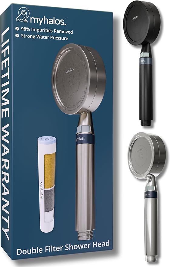 MyHalos® Handheld Filtered Shower Head with Handheld Handle - High Pressure Shower Heads With Filter To Reduce Chlorine & Soften Water - Easy to Install Detachable Filtered Shower Head For Hard Water